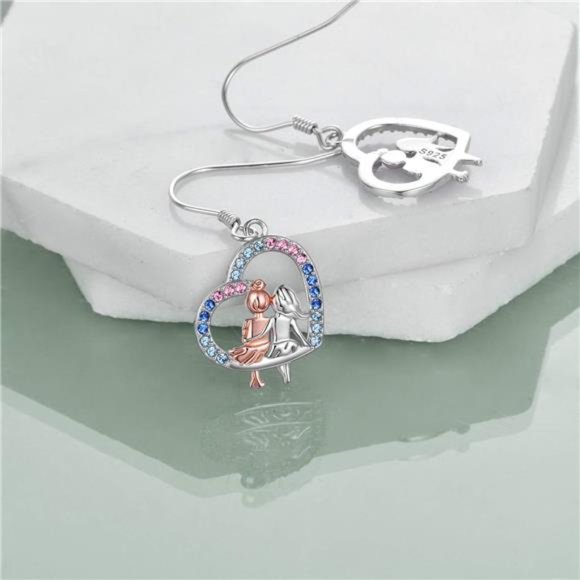 Sisters Sterling Silver Dangle Earrings Birthday Jewelry Gifts for Her - Picture 2 of 6